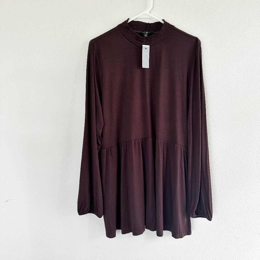 Lane Bryant Top Size 18 20 Purple Pleated Mock Collar Swing Collection Shirt NWT